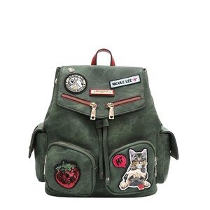 Nicole Lee Olive Backpack with Fun Patches